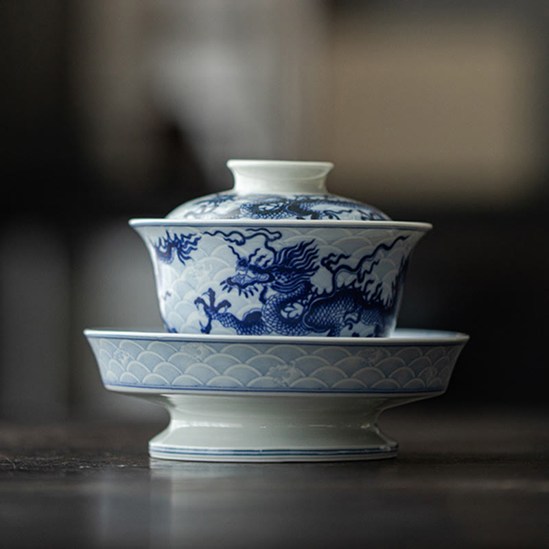 Buddha Stones Blue Dragon Design Ceramic Teacup Kung Fu Tea Cups - image 16