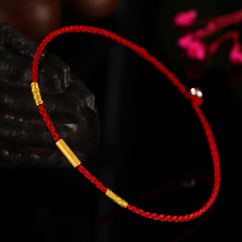 Buddha Stones 999 Gold Bead Handmade Four Thread Wishful Knots Braided Protection Bracelet - image 2