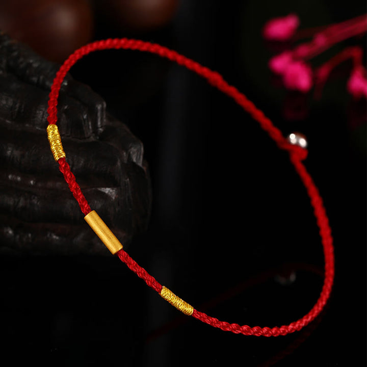 Buddha Stones 999 Gold Bead Handmade Four Thread Wishful Knots Braided Protection Bracelet - image 2
