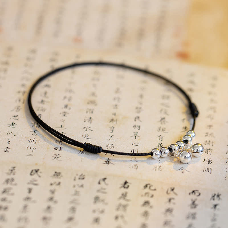 Buddha Stones 925 Sterling Silver Red String Braid Bell Charm Anklet - Black - image 13