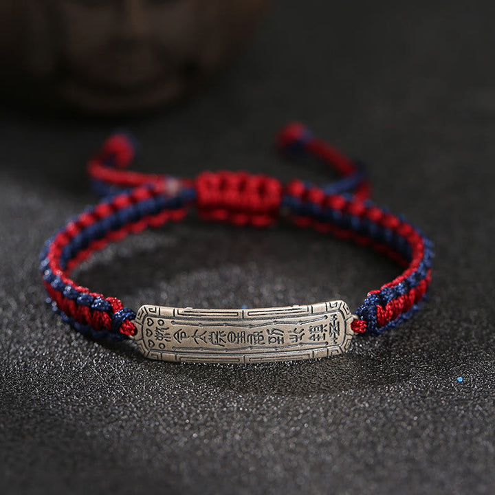 Buddha Stones 925 Sterling Silver Peace Amulet Protection Bracelet - Peace Amulet Blue Red Rope(Bracelet Size 16+9cm) - image 0