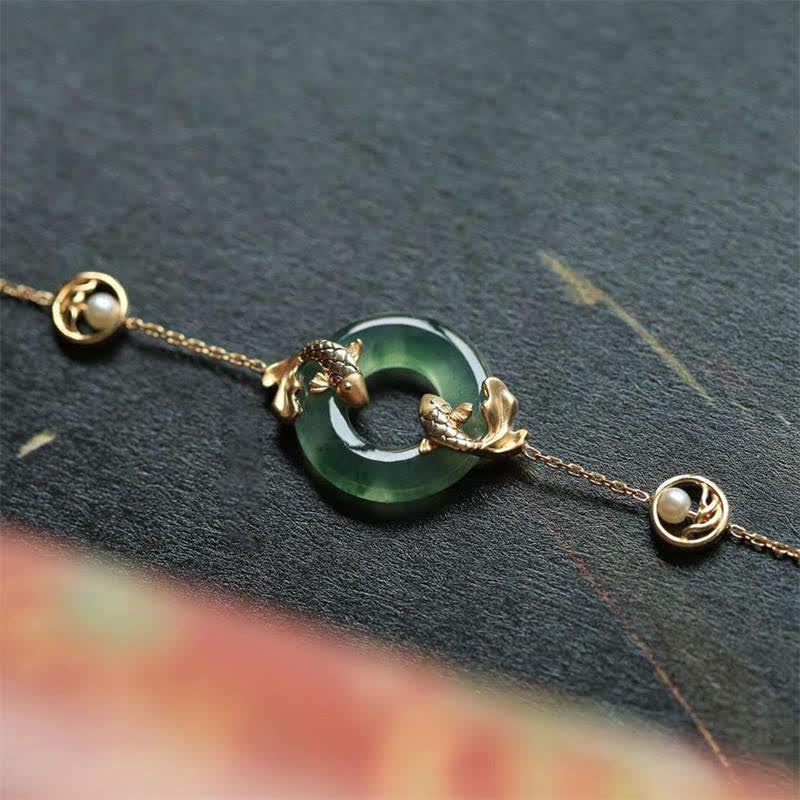 Buddha Stones Cyan Jade Koi Fish Healing Harmony Bracelet - image 1