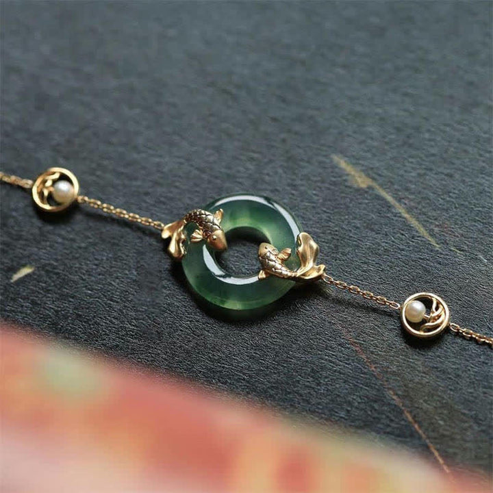 Buddha Stones Cyan Jade Koi Fish Healing Harmony Bracelet - image 1