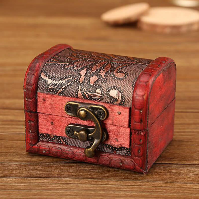 Buddha Stones Retro Small Wood Jewelry Box Lotus Golden Grape Copper Coin Daffodil Grass Flower Jewelry Storage Box - Grass Flower 8*6.5*6cm - image 10