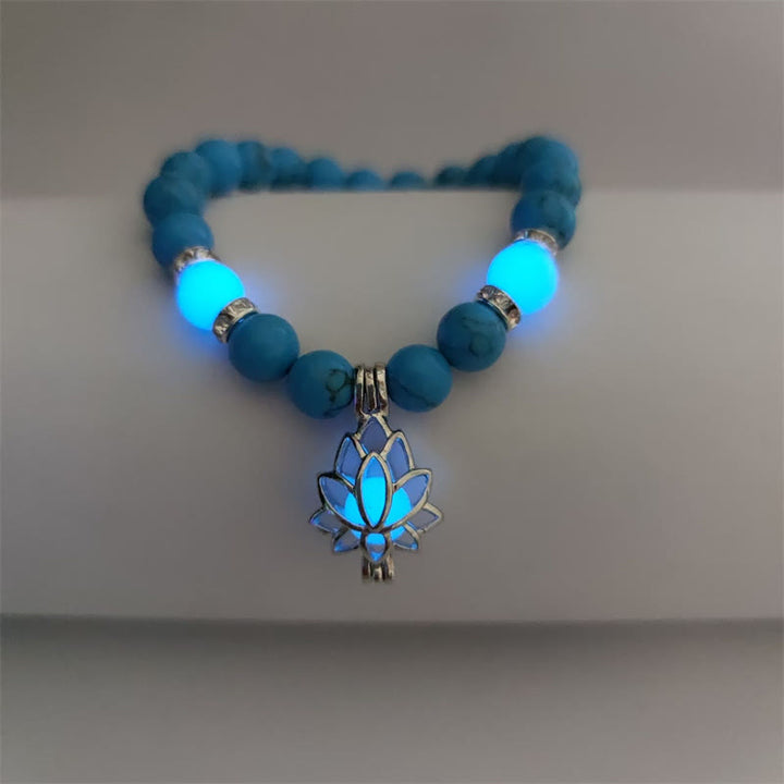 Buddha Stones Tibetan Turquoise Glowstone Luminous Bead Lotus Protection Bracelet - image 9