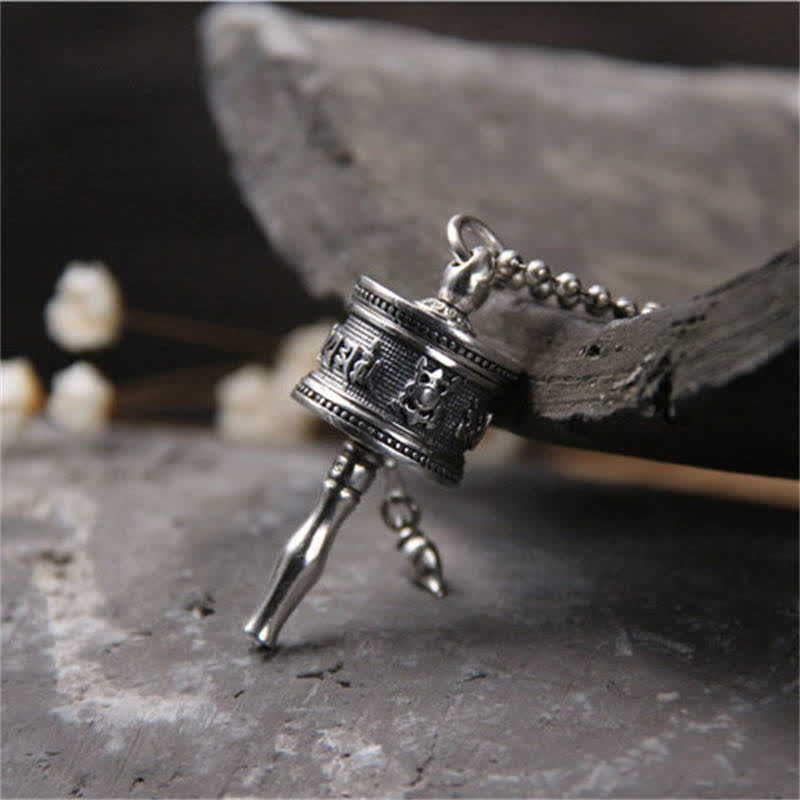 Buddha Stones 925 Sterling Silver Om Mani Padme Hum Prayer Wheel Purity Rotatable Necklace Pendant - image 2