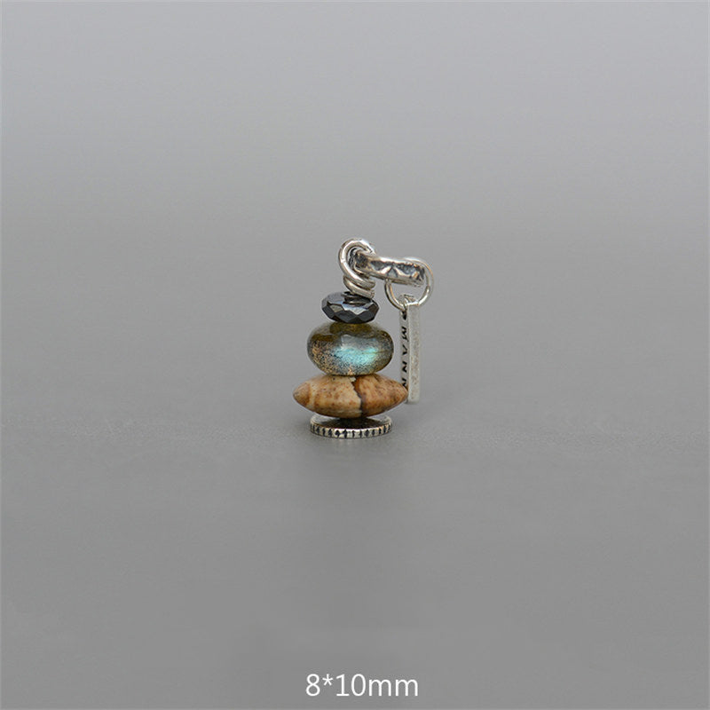 Buddha Stones Zen Cairn Labradorite Various Crystals Calm Pendant Necklace - Hematite&Labradorite&Landscape Stone Pendant 8*10mm - image 9