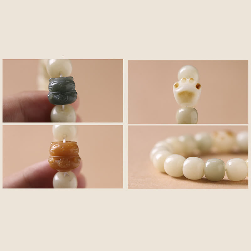 Buddha Stones Lucky Cat Bodhi Seed Cat Paw Peace Bracelet - image 10