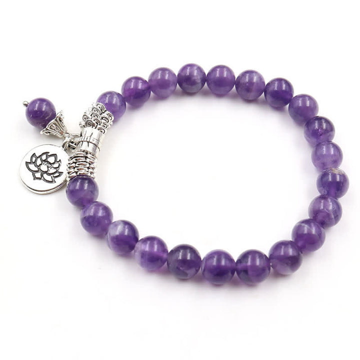 Buddha Stones Amethyst Crystal Lotus Healing Balance Bracelet - image 5