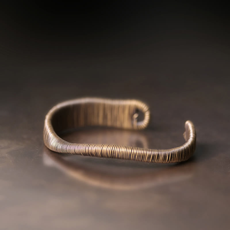 Buddha Stones Simple Design Wrapped Brass Copper Luck Wealth Adjustable Cuff Bracelet - image 1