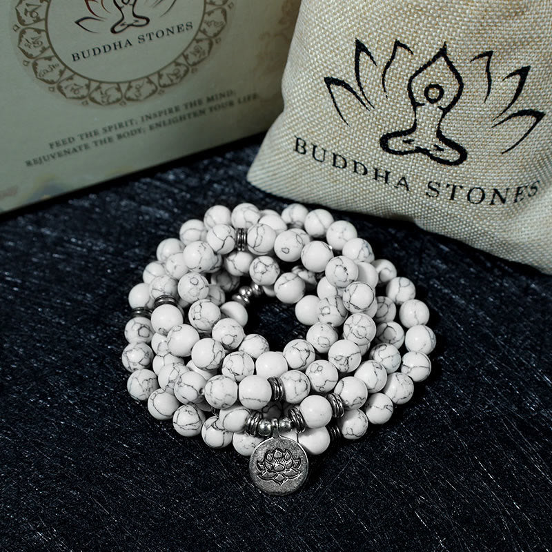 Buddha Stones White Turquoise Lotus Mala Healing Bracelet - image 5