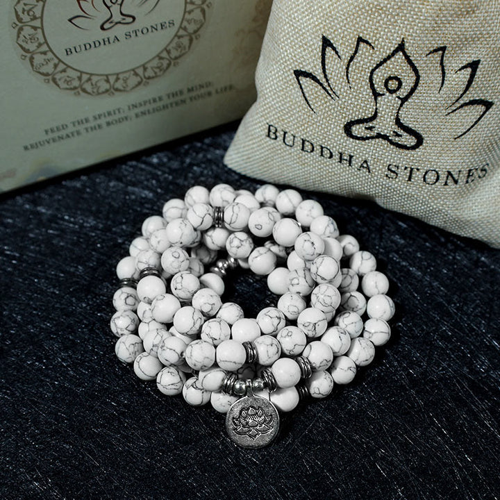 Buddha Stones White Turquoise Lotus Mala Healing Bracelet - image 5