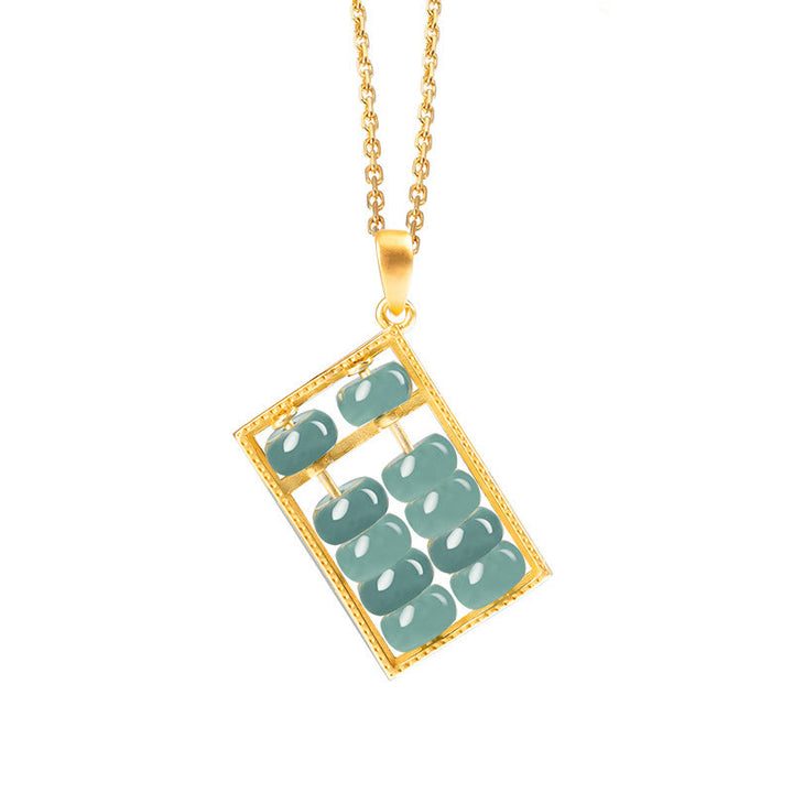 Buddha Stones 925 Sterling Silver Natural Jade Abacus Pattern Abundance Necklace Pendant - image 6
