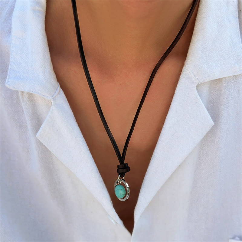 Buddha Stones Round Turquoise Stone Protection Strength Necklace Pendant - image 8