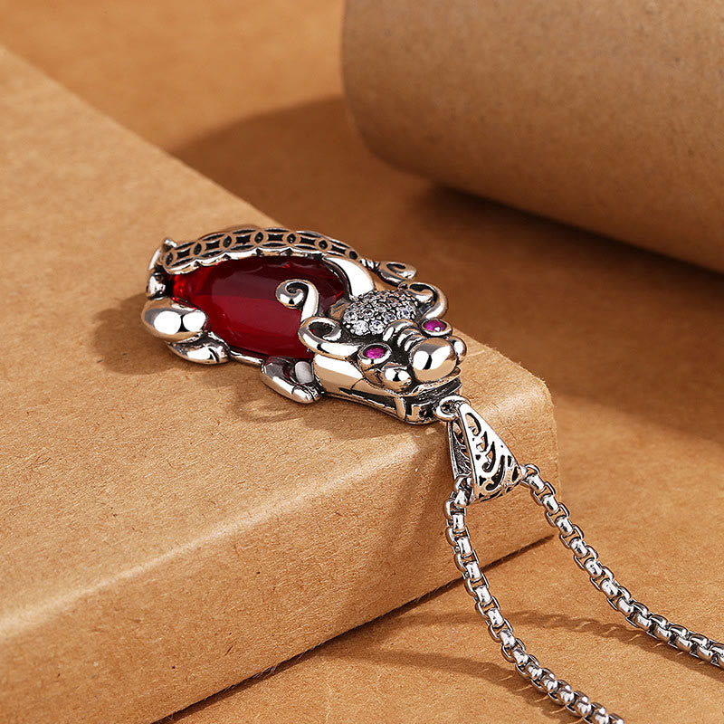 Buddha Stones PiXiu Garnet Copper Coin Wealth Luck Necklace Pendant - image 2