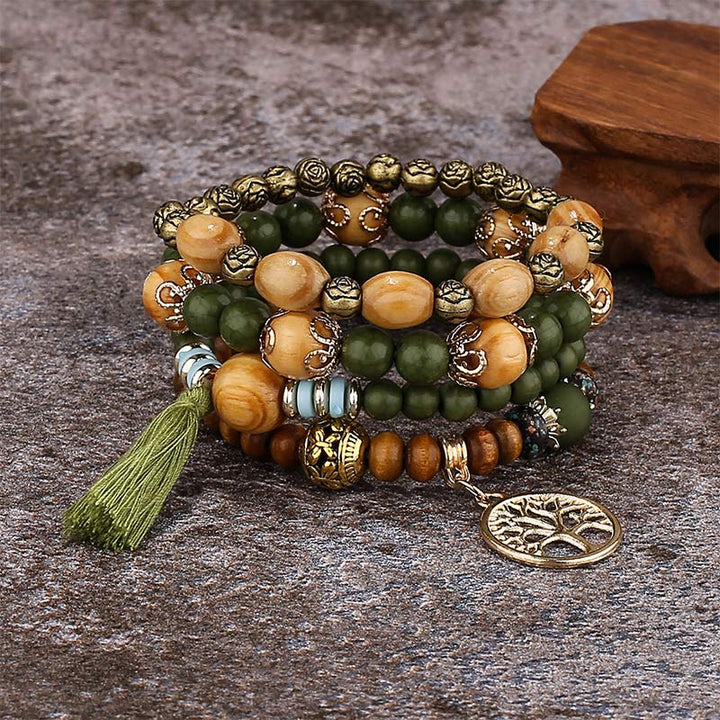 Buddha Stones Wenge Wood Layered Tree Tassel Healing Bracelet - image 0