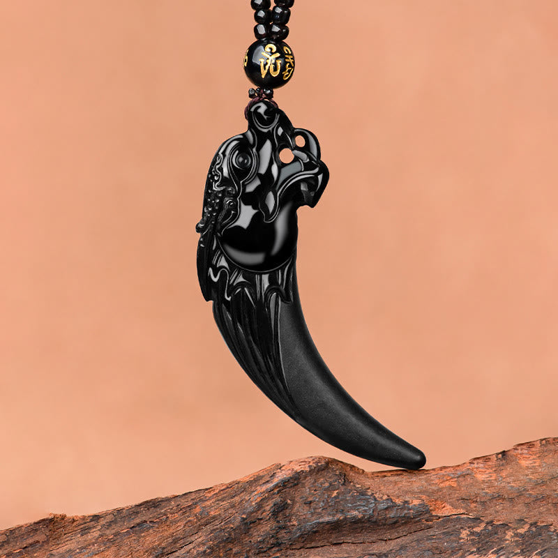 Buddha Stones Natural Black Jade Chinese Zodiac Dragon Tooth Pattern Protection Necklace Pendant - image 5