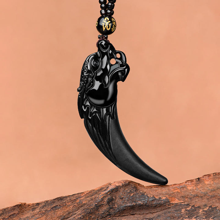 Buddha Stones Natural Black Jade Chinese Zodiac Dragon Tooth Pattern Protection Necklace Pendant - image 5