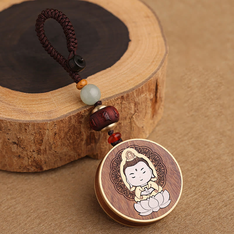 Buddha Stones Ebony Wood Rosewood Buddha Avalokitesvara Om Mani Padme Hum Balance Car Key Chain Decoration - image 16