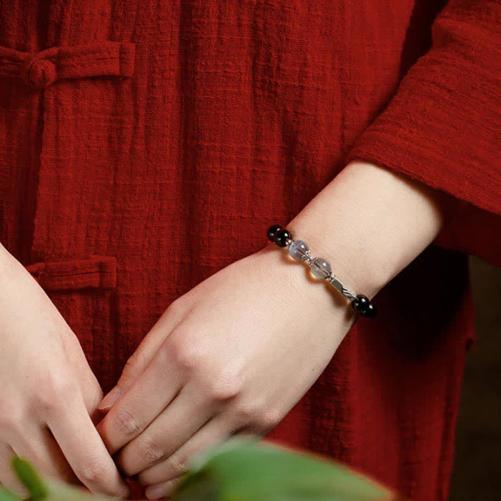 Buddha Stones 925 Sterling Silver Obsidian Moonstone Strength Couple Bracelet - image 9