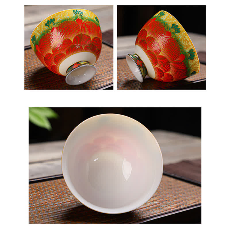 Buddha Stones Lotus Ceramic Teacup Flower Tea Cups 100ml - image 6