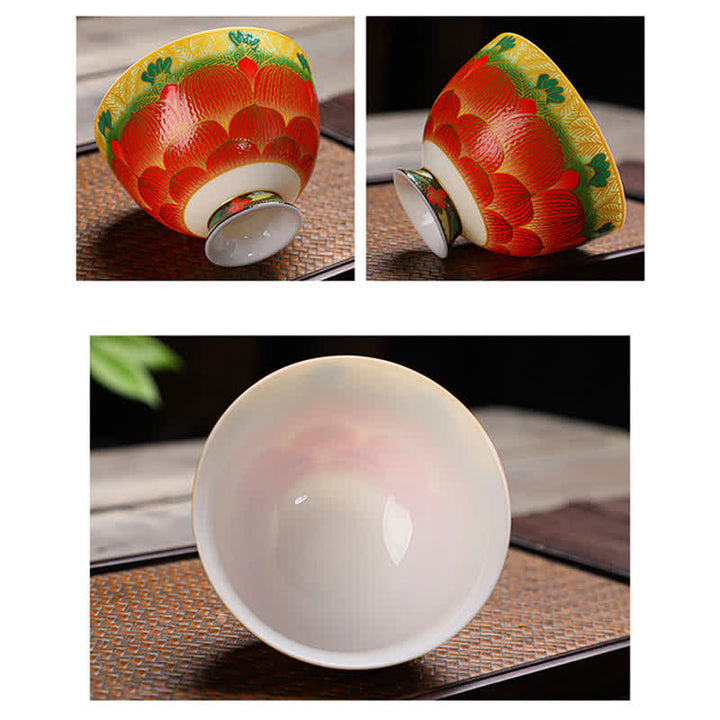 Buddha Stones Lotus Ceramic Teacup Flower Tea Cups 100ml - image 6