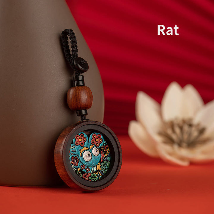 Buddha Stones Year Of The Dragon Hand Painted Chinese Zodiac Rosewood Carved Calm Key Chain - Rat - image 8