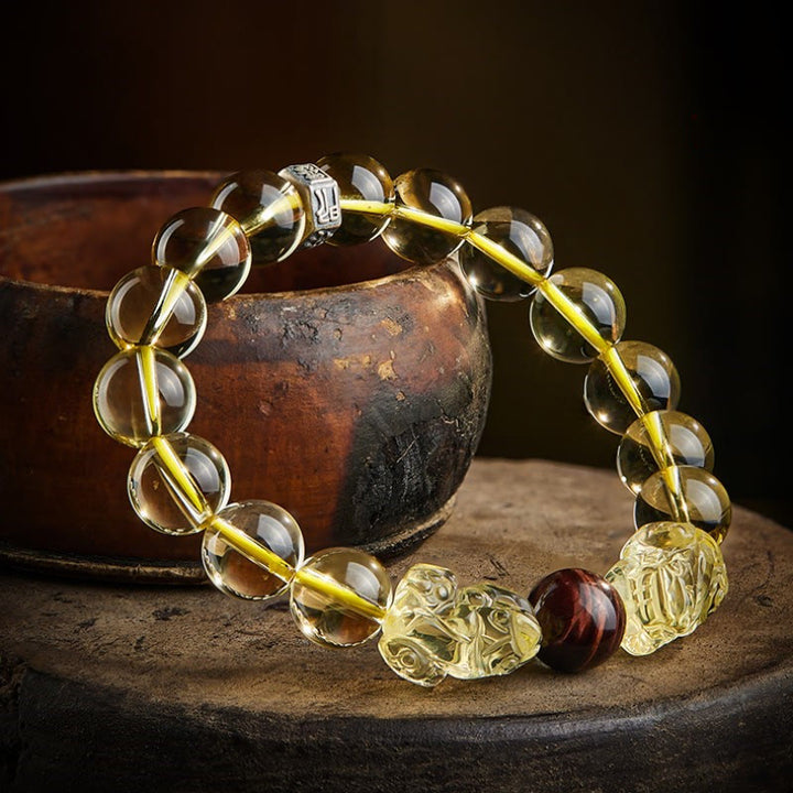 Buddha Stones Natural Citrine Double PiXiu Tiger Eye Prosperity Protection Bracelet - image 3