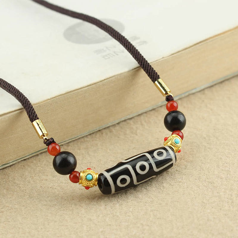 Buddha Stones Tibetan Nine-Eye Dzi Bead Protection Blessings String Necklace Pendant - image 5