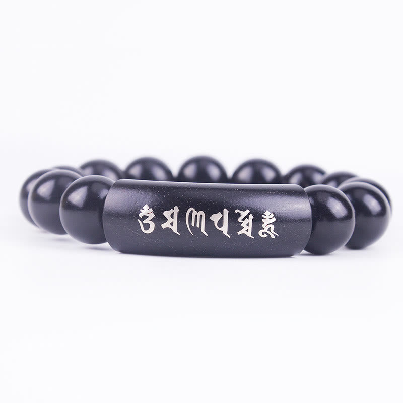 Buddha Stones 999 Sterling Silver Ebony Wood Om Mani Padme Hum Inlaid Balance Bracelet - image 9