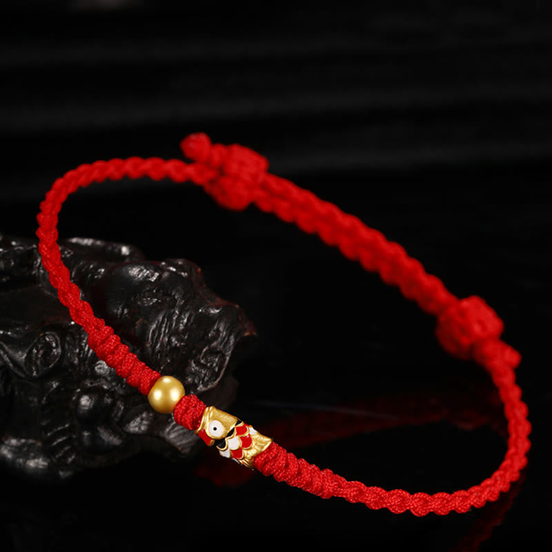 Buddha Stones 999 Gold Luck Koi Fish Handcrafted Braided String Bracelet - image 2