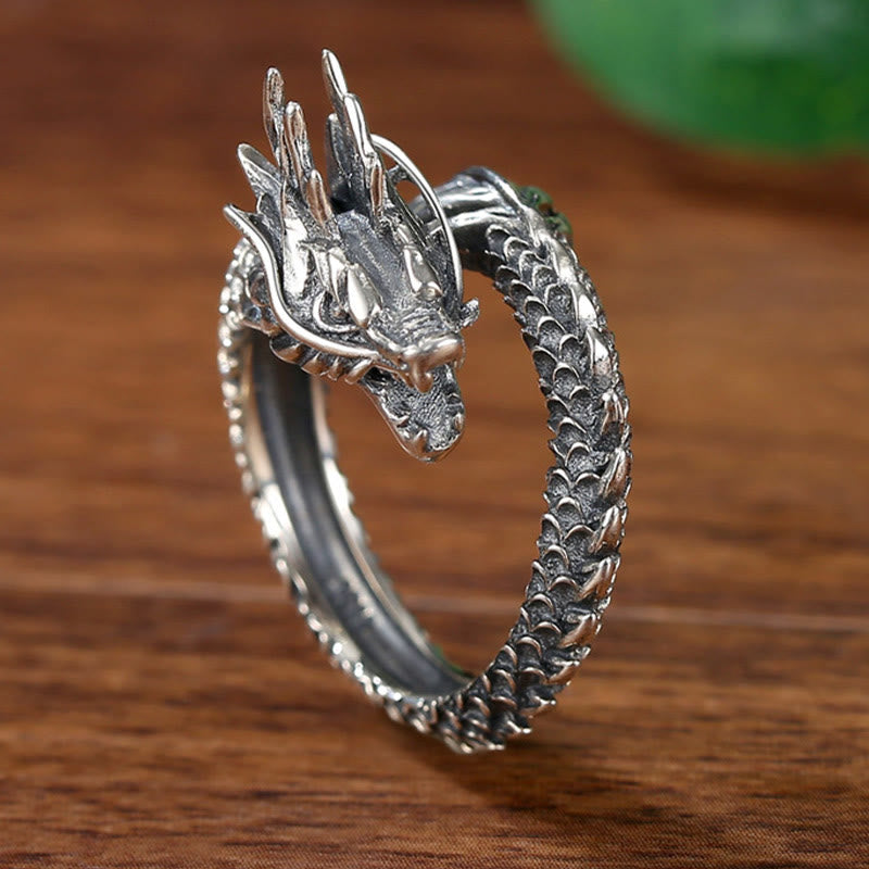 Buddha Stones 925 Sterling Silver Vintage Dragon Success Protection Strength Adjustable Ring - image 1