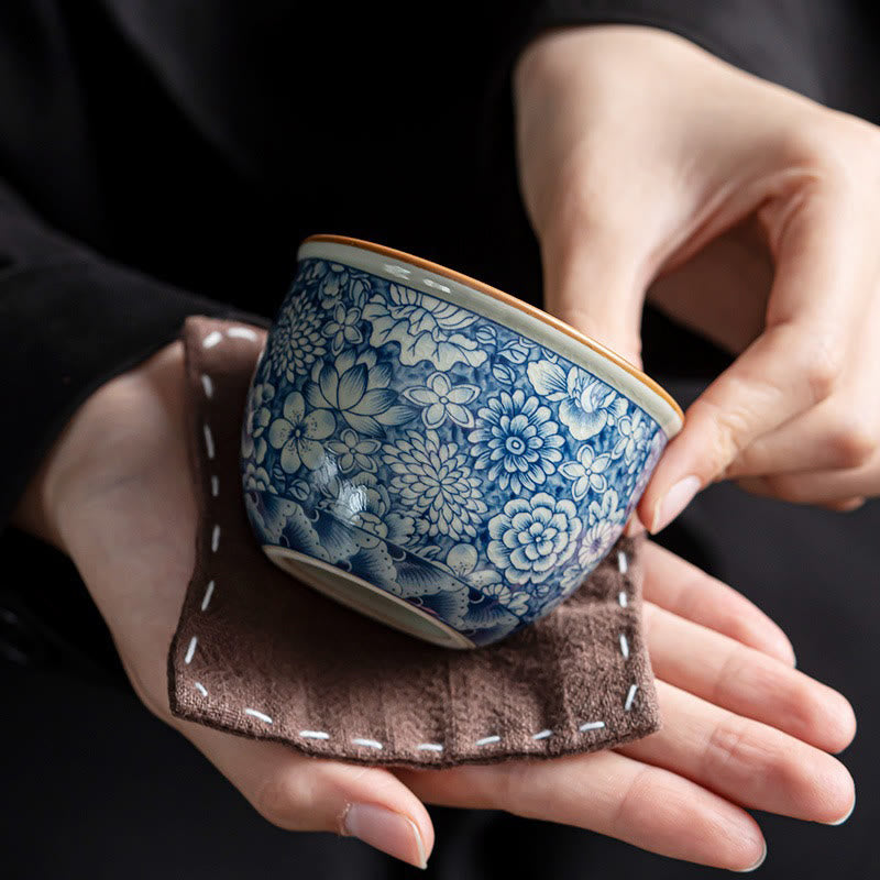 Buddha Stones Blue Lotus Peach Blossom Chrysanthemum Design Ceramic Teacup Kung Fu Tea Cups - image 2