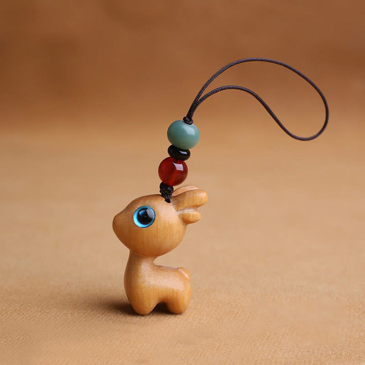 Buddha Stones Sandalwood Small Leaf Red Sandalwood Ebony Wood Green Sandalwood Lucky Mini Deer Carved Protection Key Chain Phone Hanging Decoration - Sandalwood 35mm - Phone Hanging Decoration - image 5