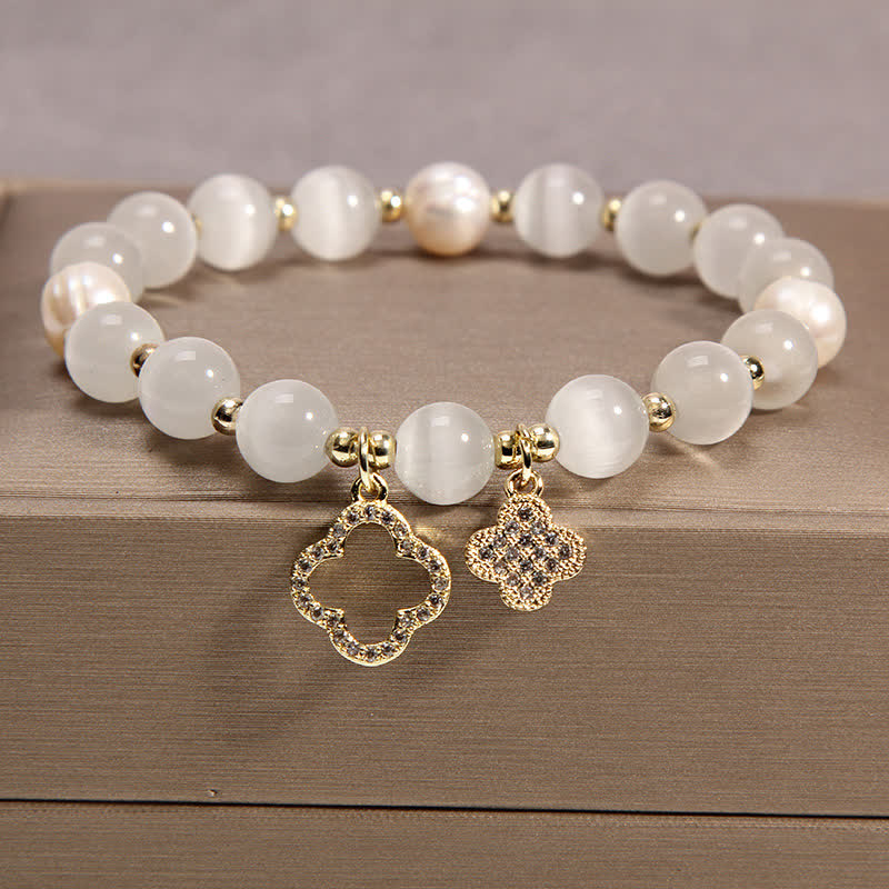 Buddha Stones Cat's Eye Lovely Cat Pattern Pearl Love Charm Bracelet - image 5