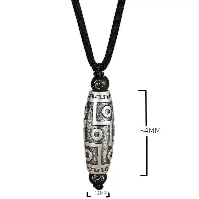 Buddha Stones Tibet Nine-Eye Dzi Bead Pattern Copper Auspicious Clouds Wealth Necklace Pendant - image 7