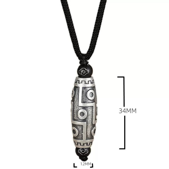 Buddha Stones Tibet Nine-Eye Dzi Bead Pattern Copper Auspicious Clouds Wealth Necklace Pendant - image 7