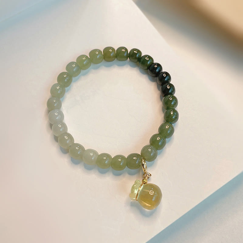 Buddha Stones Natural Hetian Jade Money Bag Charm Bead Prosperity Bracelet - image 1