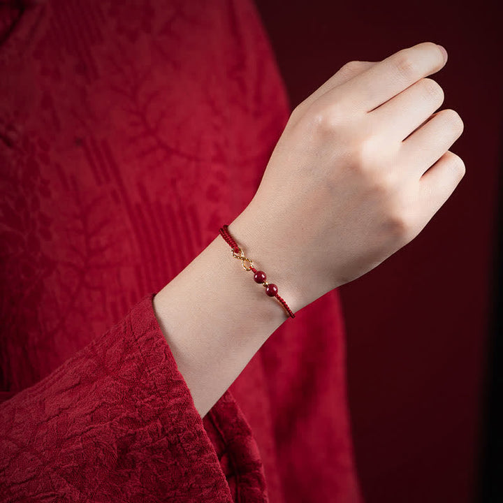 Buddha Stones Cinnabar Blessing Red String 14K Gold Infinity Symbol Bracelet Anklet - image 1