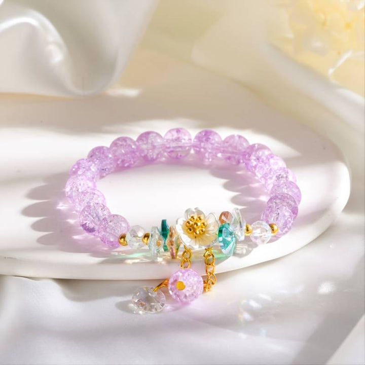Buddha Stones Simple Design Flower Charm Glass Bead Bracelet - image 12