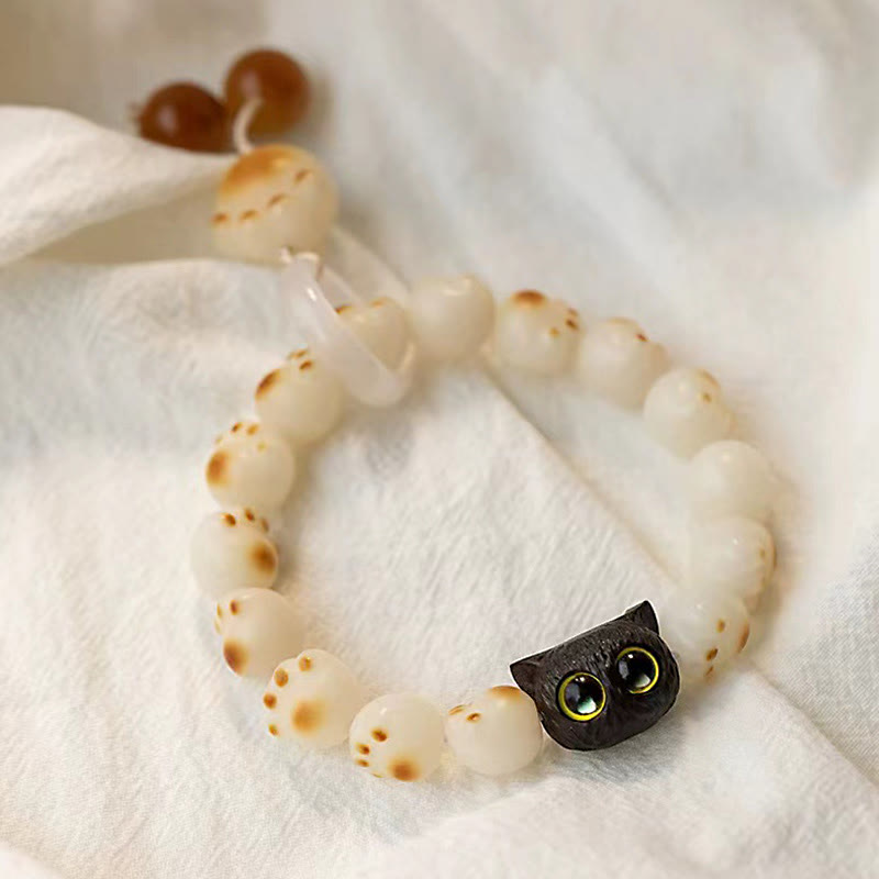 Buddha Stones Natural Bodhi Seed Red Sandalwood Lovely Paw Lucky Cat Peace Bracelet - image 8