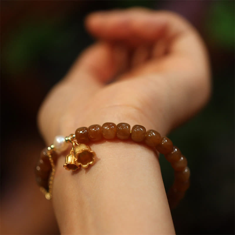 Buddha Stones 925 Sterling Silver Natural Hetian Jade Lily Of The Valley Charm Bracelet - image 5
