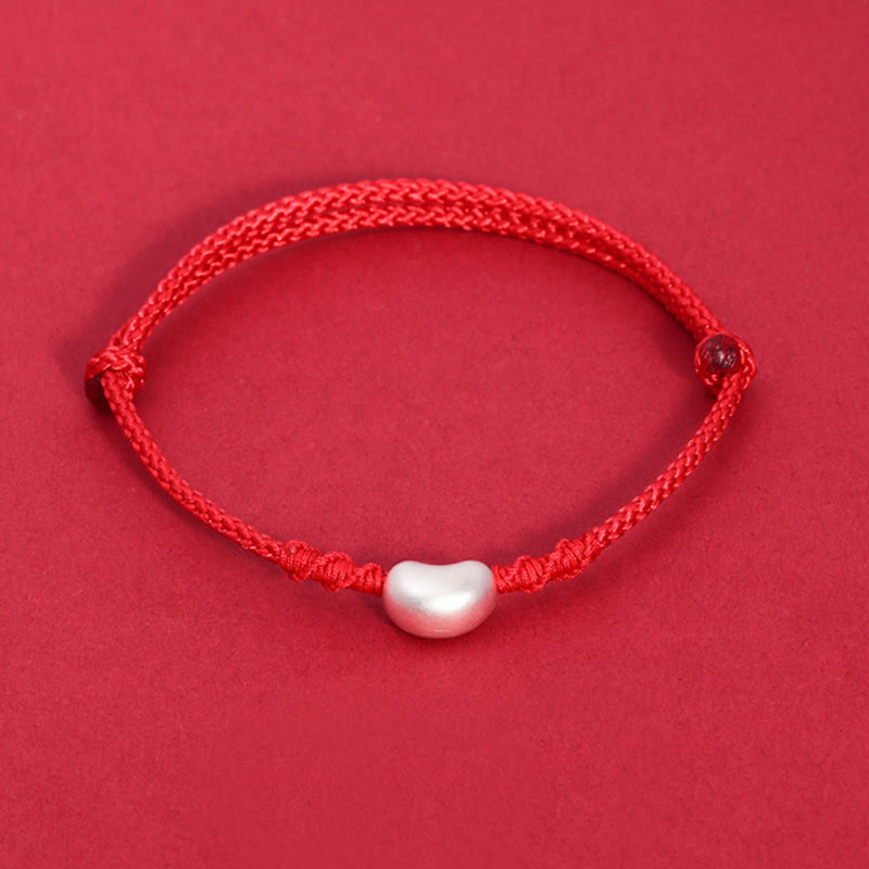 Buddha Stones 999 Sterling Silver Bean Design Luck Connection Handmade Braided Bracelet - Red(Wrist Circumference 14-19cm) - image 1