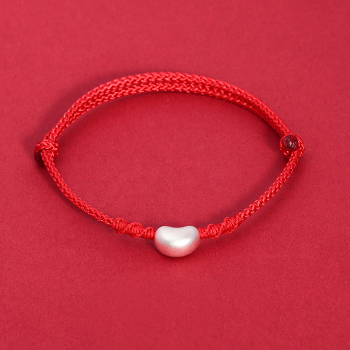 Buddha Stones 999 Sterling Silver Bean Design Luck Connection Handmade Braided Bracelet - Red(Wrist Circumference 14-19cm) - image 1