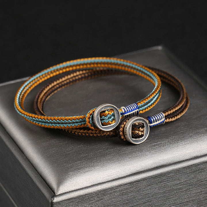 Buddha Stones  925 Sterling Silver Handmade Button Protection Weave String Bracelet - image 0