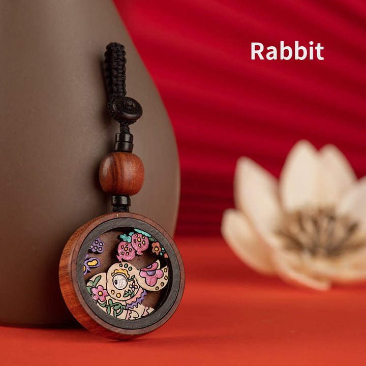 Buddha Stones Year Of The Dragon Hand Painted Chinese Zodiac Rosewood Carved Calm Key Chain - Rabbit - image 12