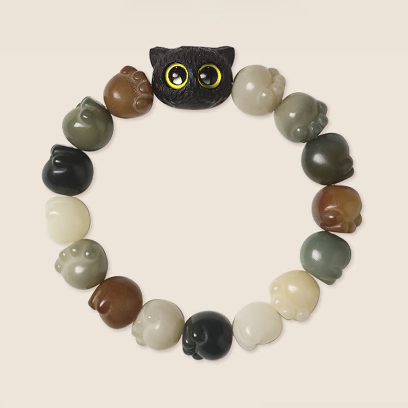 Buddha Stones Natural Bodhi Seed Lovely Paw Ebony Wood Lucky Cat Wisdom Bracelet - image 3