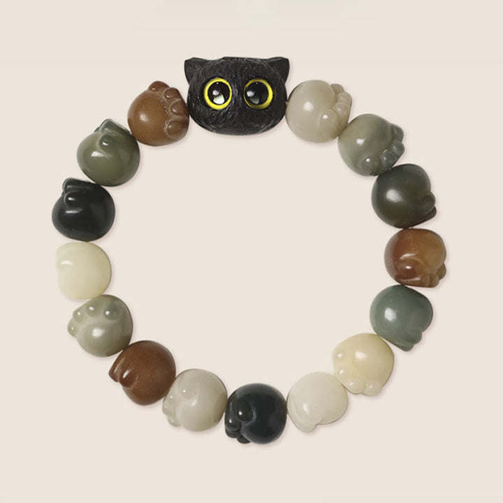 Buddha Stones Natural Bodhi Seed Lovely Paw Ebony Wood Lucky Cat Wisdom Bracelet - image 3