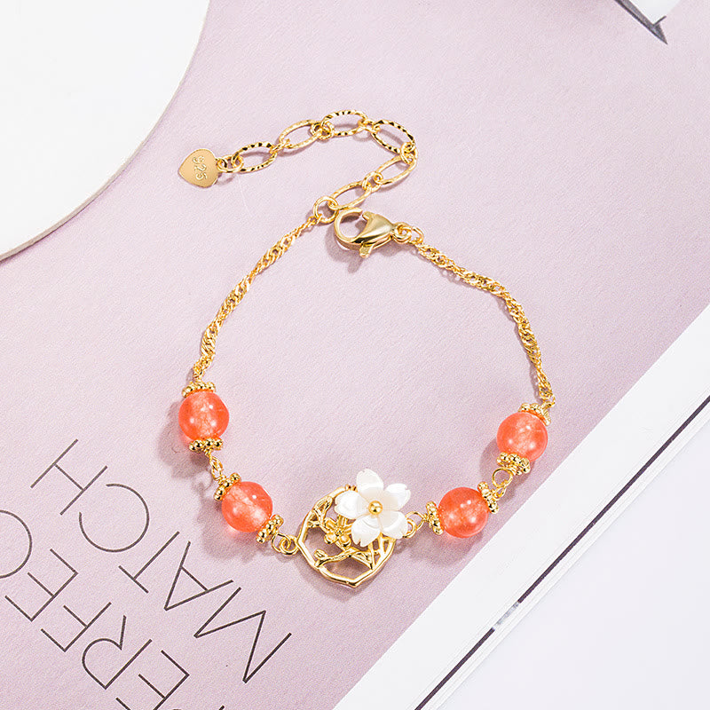 Buddha Stones Red Agate Tridacna Stone Flower Confidence Bracelet - image 5