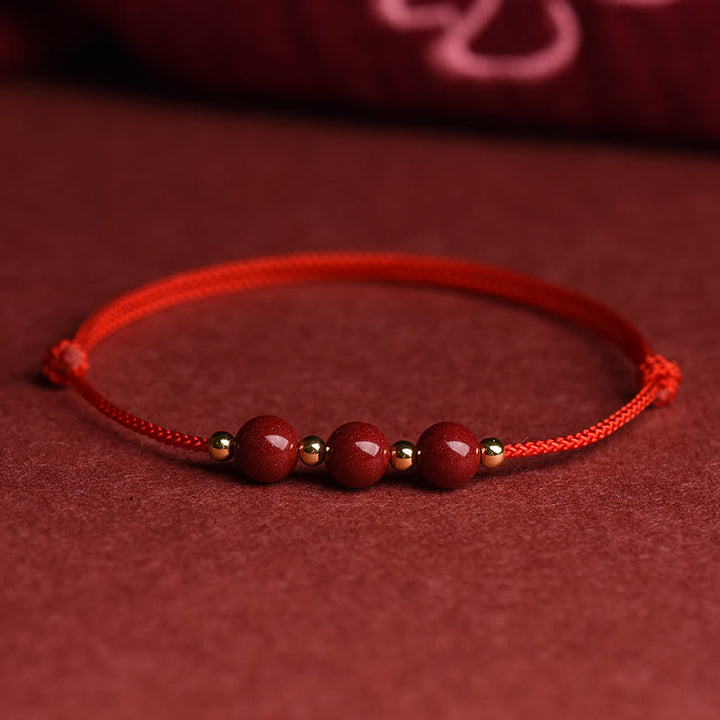 Buddha Stones Natural Lucky Cinnabar Bead Blessing String Bracelet Anklet - Three Cinnabar Bead - Red - Bracelet(Wrist Circumference 14-18cm) - image 9